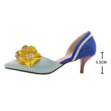 Pointed Toe Flowers Stilettos Lady Mid Heel Shoes