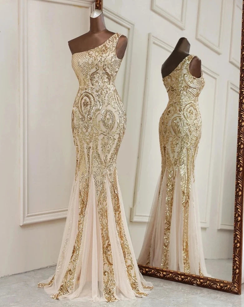 Gold Mermaid One Shoulder Prom Dresses for Women