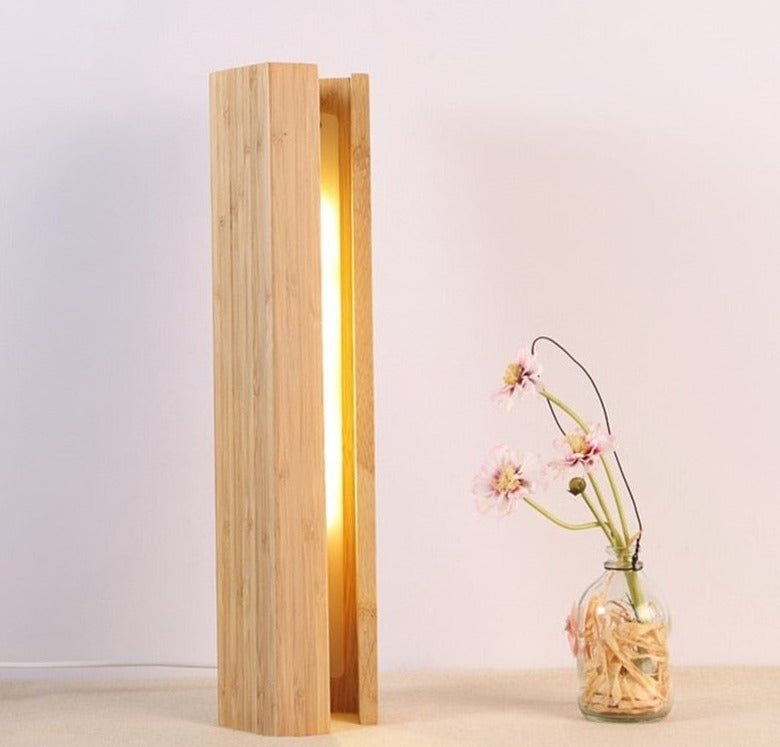 Wooden LED Bedside Table Lamp USB Chargeable