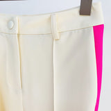 Women's Star Style Single Button Color Block Blazer Flare Pants Suit