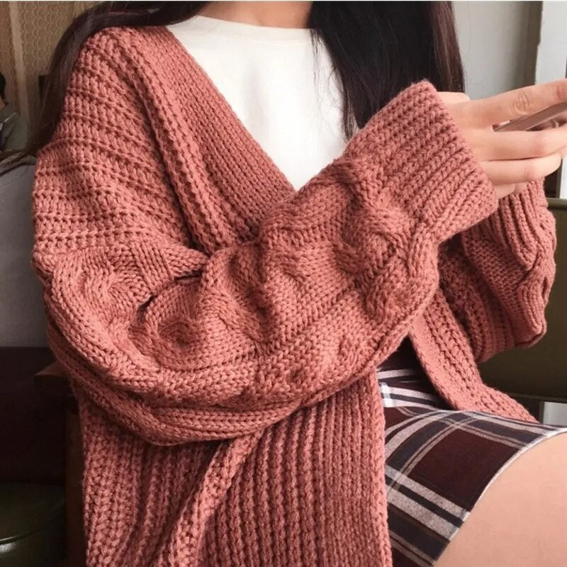 Women's Oversized Knitted Long Sleeve Thick Warm Sweater