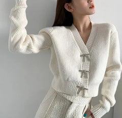 Knitted Cardigan V-neck Long-sleeved Women Sweater