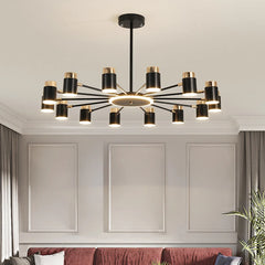 Sleek Nordic chandelier with LED lights, hanging in a modern living room setting. Golden Atelier 4