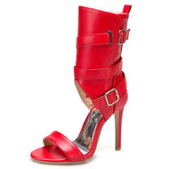 Peep Toe Sandals Shoes Ankle Buckle High Heels Shoes. Red.  Golden Atelier  2