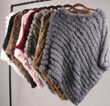 Knitted Natural Fur Poncho Wrap Coat Shawl Lady Scarf