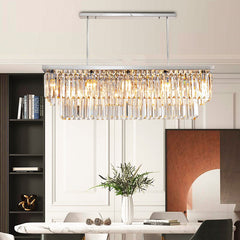 Silver Crystal Rectangle Kitchen Island Décor LED Light Chandelier