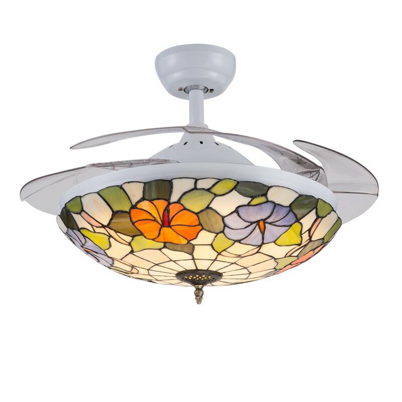 Remote Controlled Invisible Tiffany Ceiling Fan Lamp