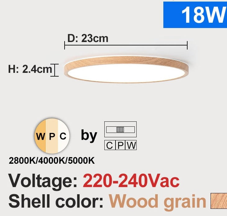 LED Wood Grain Golden One Light with 3 Colors Surface Ceiling Lamp