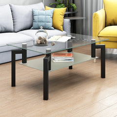 Rectangle Clear Glass Center Tables Black Legs 100x60x44CM