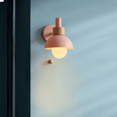 LED Wall Lamp With Hanging Switch E27 Wood Sconce Lights