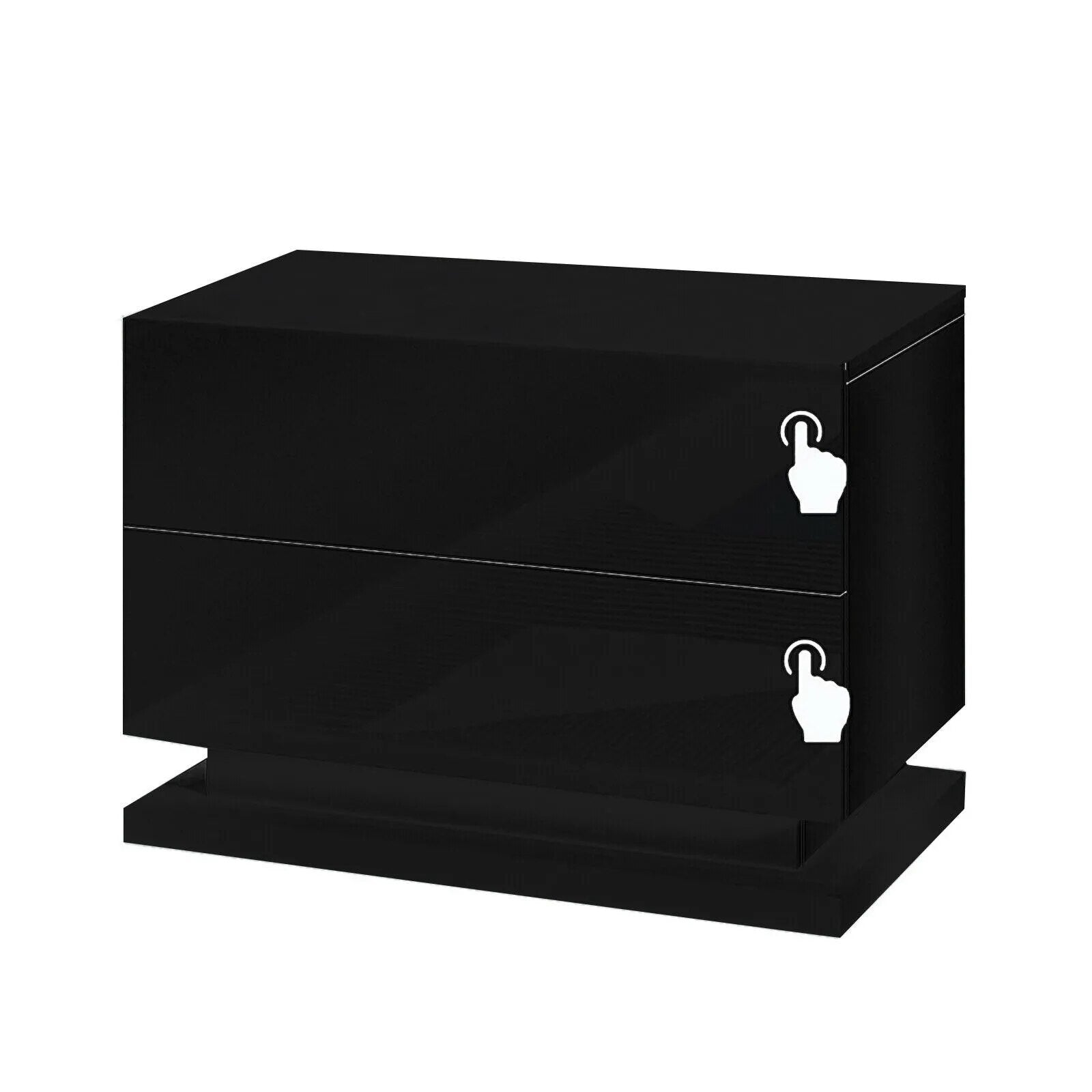 50×35×43cm Nightstand Cabinet High Gloss 2 Drawers with LED Light 
