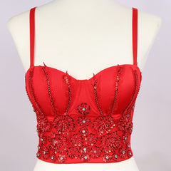 Beading Sequins Backless Crop Top Push Up Bustier Bra Tank Top