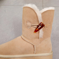 Leather Fur Mid-calf Snow Boots