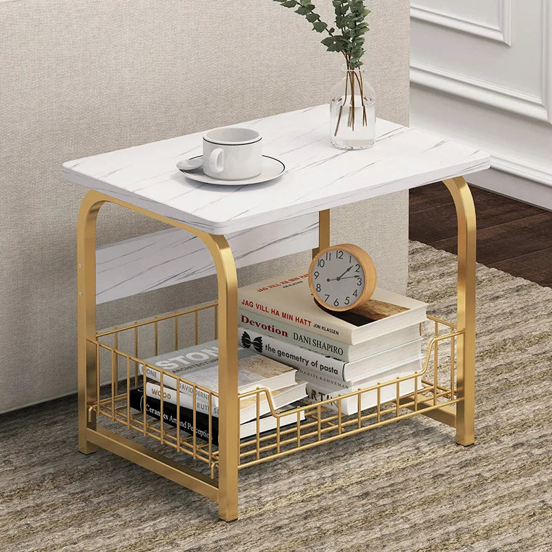 Storage Space White Metal Coffee Tea Tables Side Table