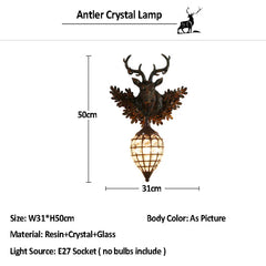 E27 Resin Ancient Deer Horn Sconce Lamp from Golden Atelier, mounted on a wall.