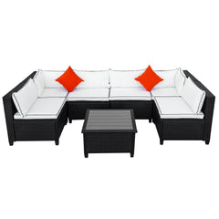 Rattan Wicker Outdoor U-Shape Sectional Sofa Set With Cushions