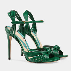 Green  High Heel Ribbon Woven Stiletto Sandals. Golden Atelier 6