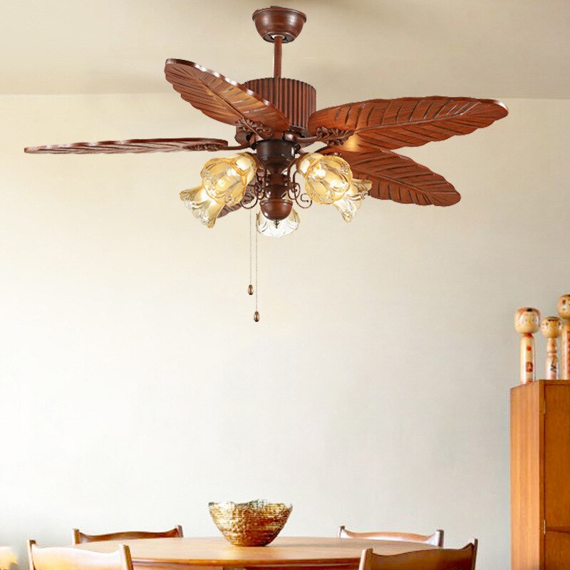 Solid Wood Leaf Remote Controlled Ceiling Fan Light