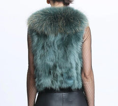 Real Fur Women's Sleeveless V Neck Short Vest