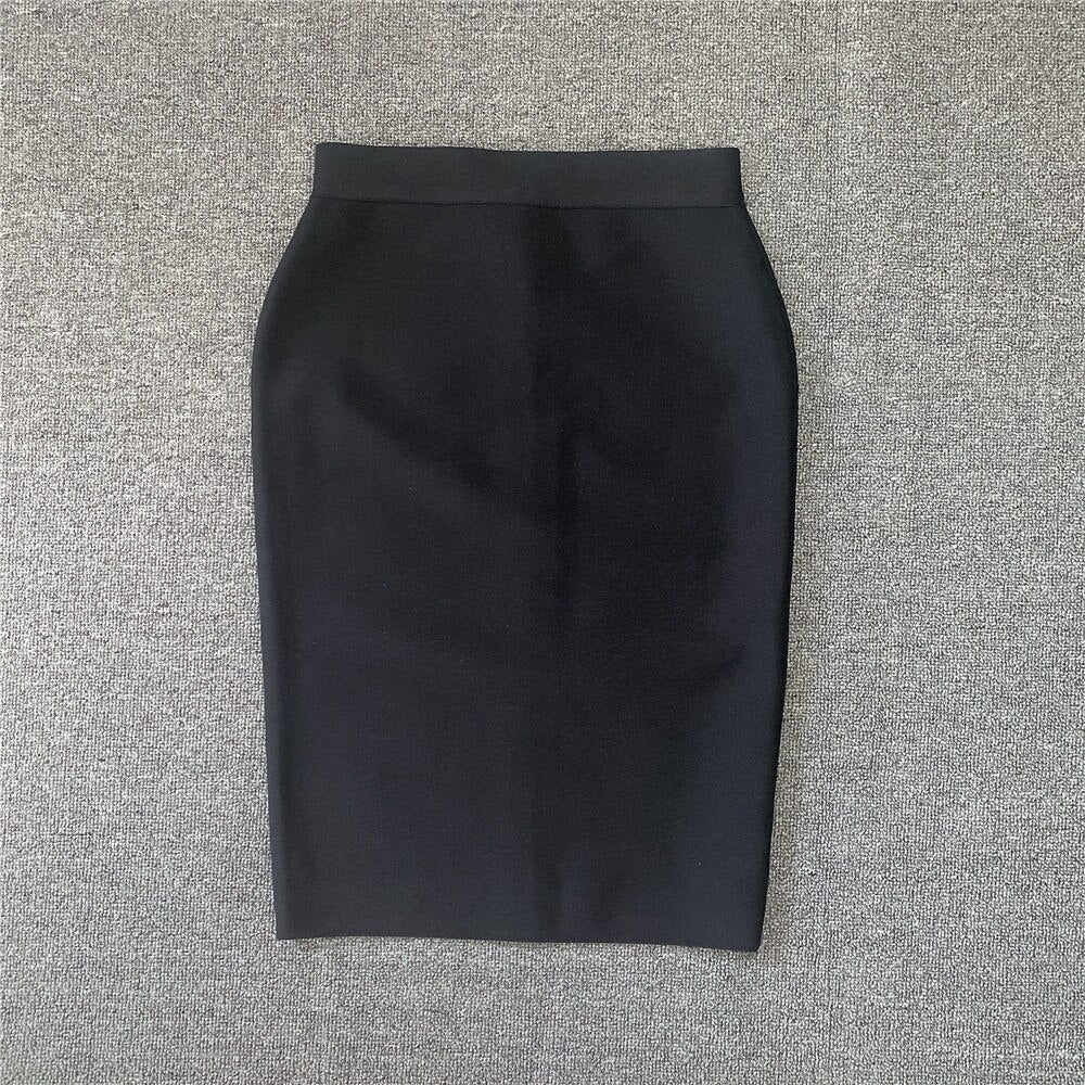 Women Rayon Bandage Elegant Midi Pencil Skirt 