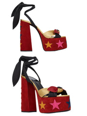 Floral Platform Bow Ankle Strap Heels