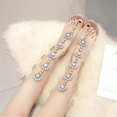 Transparent Rhinestone Chain Ankle Strap Heeled Sandals