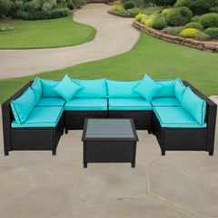 Rattan Wicker Outdoor U-Shape Sectional Sofa Set With Cushions