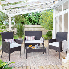 Brown 4Pcs Outdoor Garden Rattan Patio Furniture Set