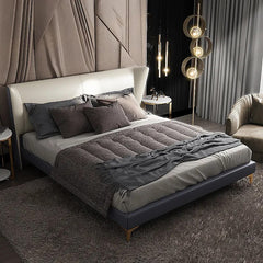 Leather Bed 1.51.8 M  Simple Solid Wood High-End Queen size Bed