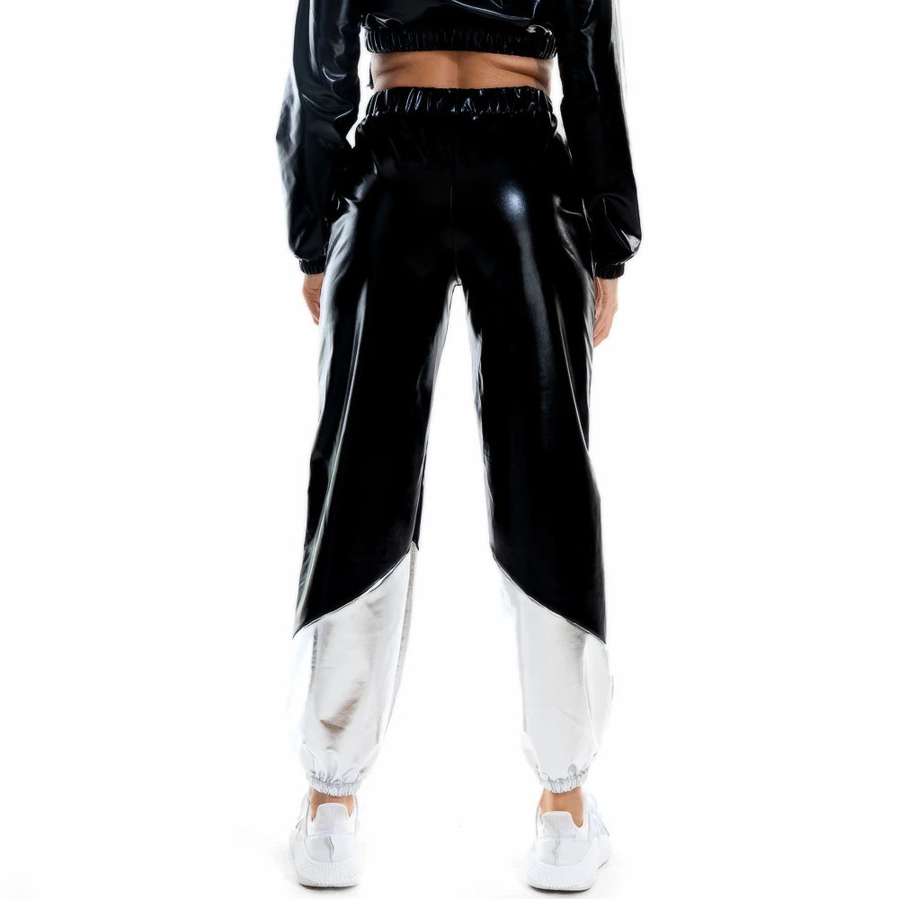 High Waist Loose Holographic Patchwork Trouser