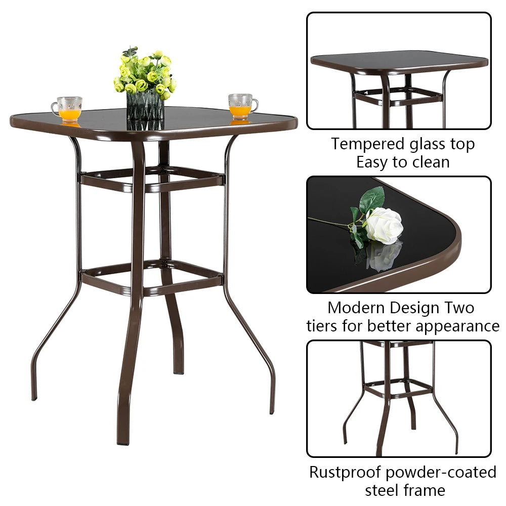 Wrought Iron Glass Teslin Cloth Brown Outdoor Furniture Set