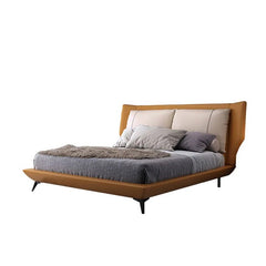 Double Soft Edging PU Leather Bed Solid Wood Net Metal Frame