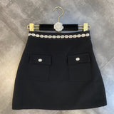 Long Sleeve Diamonds Chain Padded Shoulder Blazer & Mini Skirt Set