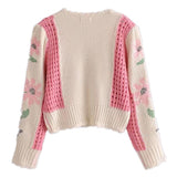 Hollow Out Flower Embroidery O neck Short Sweater