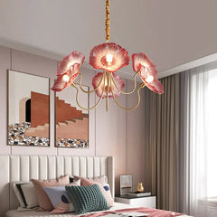  Modern flower chandelier with a light luxury aesthetic, hanging in a stylish living room. Golden Atelier 4