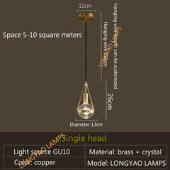Modern Copper Crystal Kitchen Island Lighting Fixtures