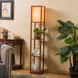 Wooden Lamp With Storage Standing LED Floor Light