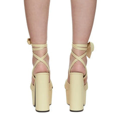 Floral Platform Bow Ankle Strap Heels