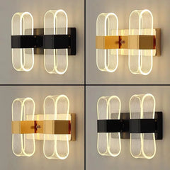 Four LED gold and black Wall Sconce Acrylic Indoor Home Decor Light in gray background