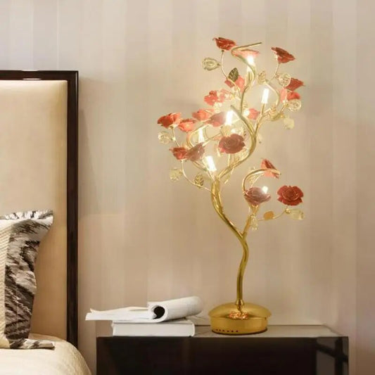 Ceramic Rose Table Lamp Postmodern Flower Crystal Table Light