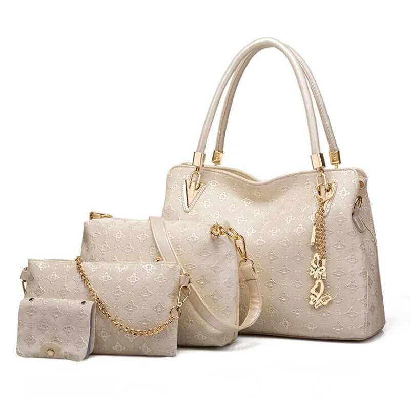 Top-Handle Composite Bag PU Leather Wallets Key Bag Set