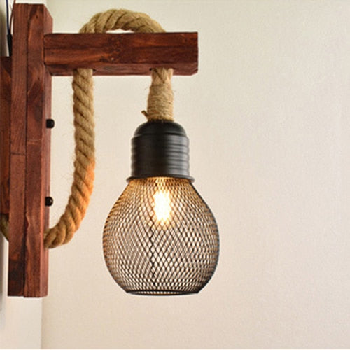 Rope Wall Mounted Wooden LED Lamp