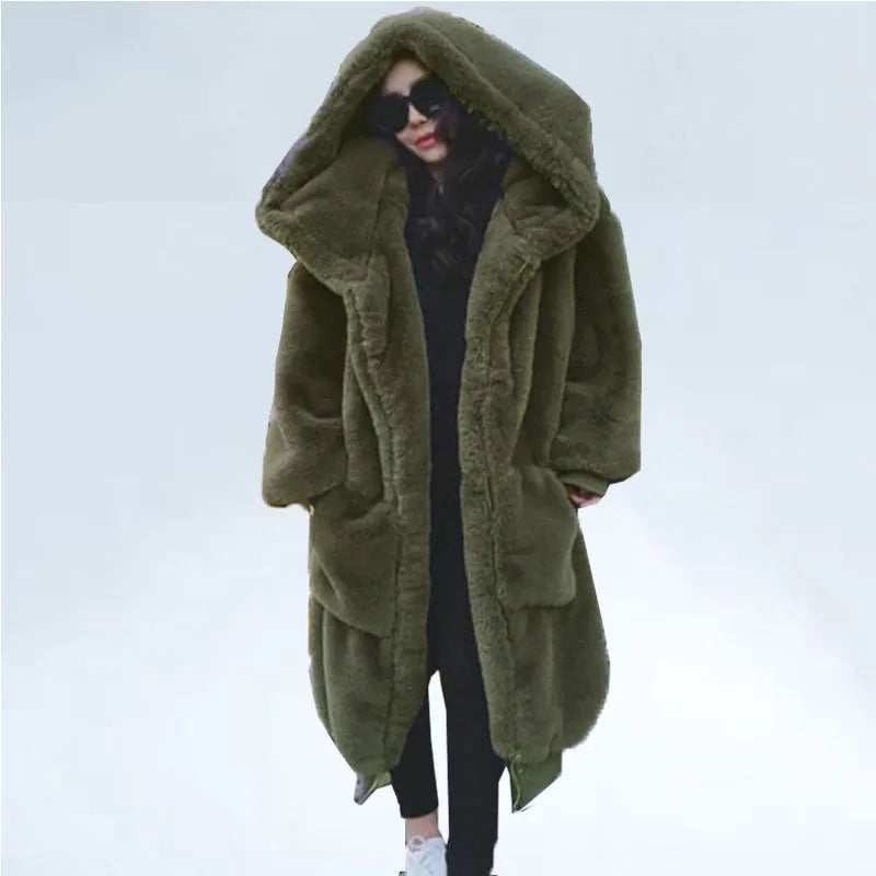 Oversiz Parka Long Faux Fur Jacket Hoodies Loose Winter Coat