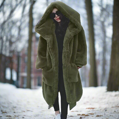 Oversized Faux Fur Hoodies Long Trench Coat