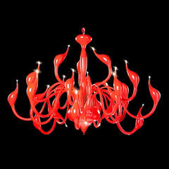 Close-up detail of the G4 LED bulbs and crystal pendants on the swan chandelier, showcasing the intricate design. Red color .Golden Atelier 3