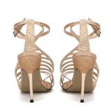 Light Gold Sequined Criss Cross Strappy Sandals