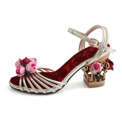 Floral Velvet Ankle Strap Heels