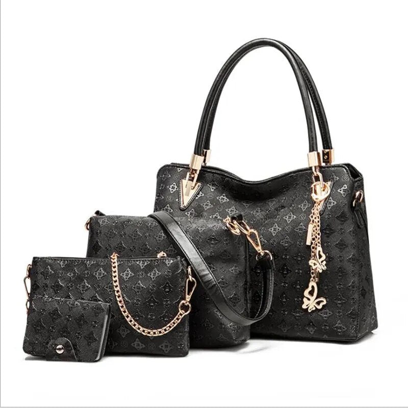 Top-Handle Composite Bag PU Leather Wallets Key Bag Set