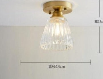 Glass Ceiling Lamp Copper E27 Light Fixture For Corridor
