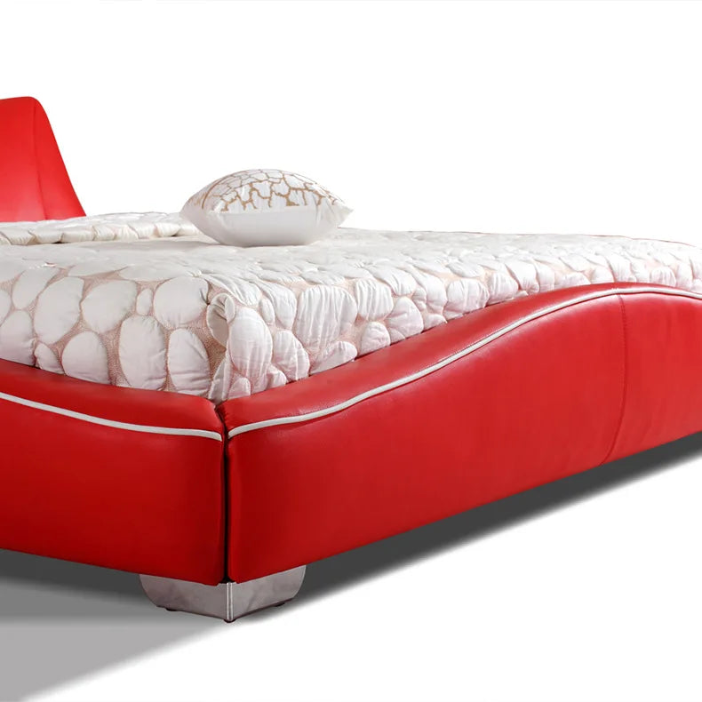 Artificial Leather Wooden 200 x 180cm Red and Black Modern Bed